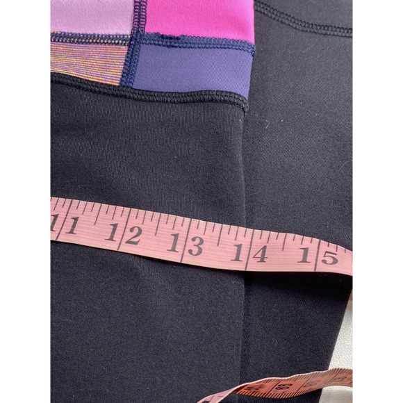 Lululemon Wunder Under Crop Leggings Size 2 Skinny Black Pink Striped Band - Picture 9 of 9